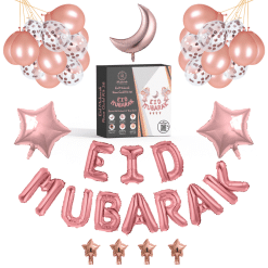 Pack ballon + banderole gonflable eid mubarak - image principale - ROSE GOLD par mubarak decoration