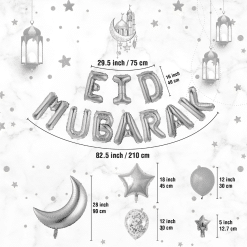 pack ballon et banderole gonflable eid mubarak - image caractéristique - argent, SILVER, argenté par mubarak decoration