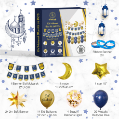 Banderole réutilisable et ballon eid mubarak - image caractéristique2 - bleu par mubarak decoration