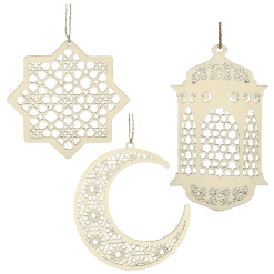 pendentif en bois lune, lantern, étoile Aid Eid moubarak - image principale par mubarak decoration
