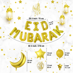 Pack ballon + banderole gonflable eid mubarak - image caractéristique - OR GOLD par mubarak decoration