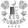 Banderole réutilisable et ballon eid mubarak - image principale - argent, SILVER, argenté par mubarak decoration